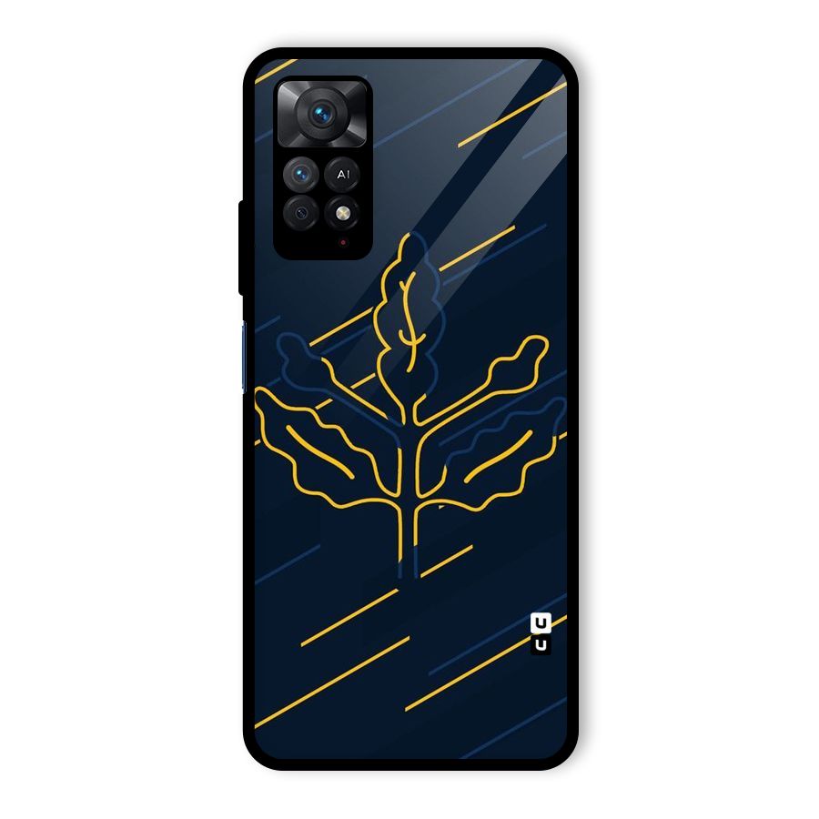 Yellow Leaf Line Glass Back Case for Redmi Note 11 Pro