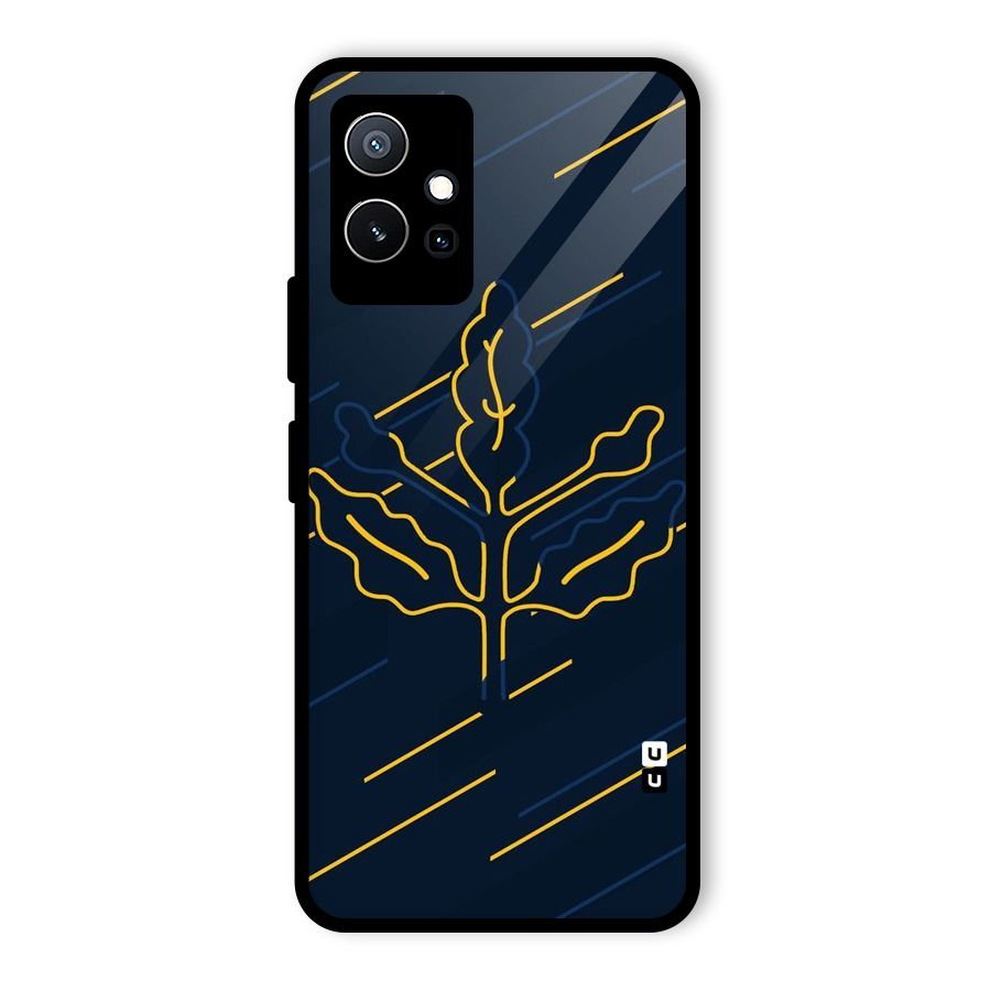 Yellow Leaf Line Glass Back Case for Vivo T1 5G