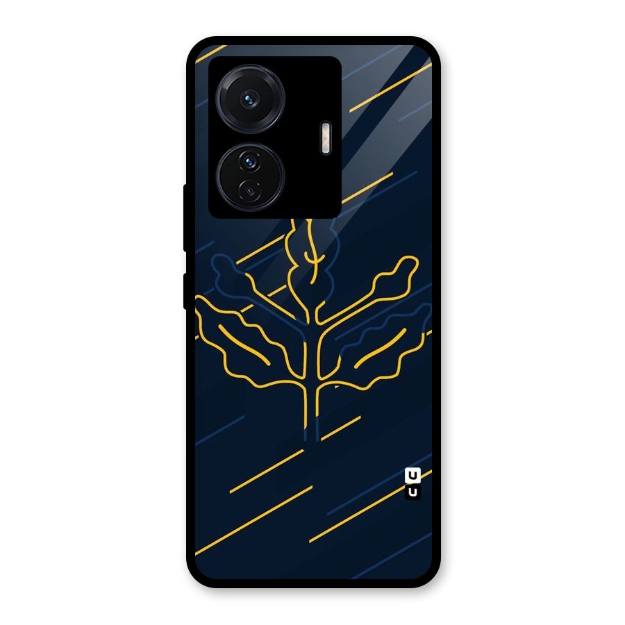 Yellow Leaf Line Glass Back Case for Vivo T1 Pro