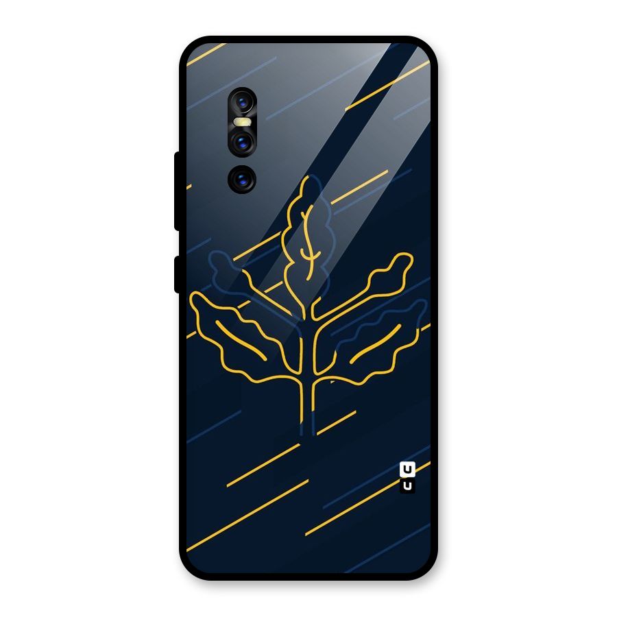 Yellow Leaf Line Glass Back Case for Vivo V15 Pro