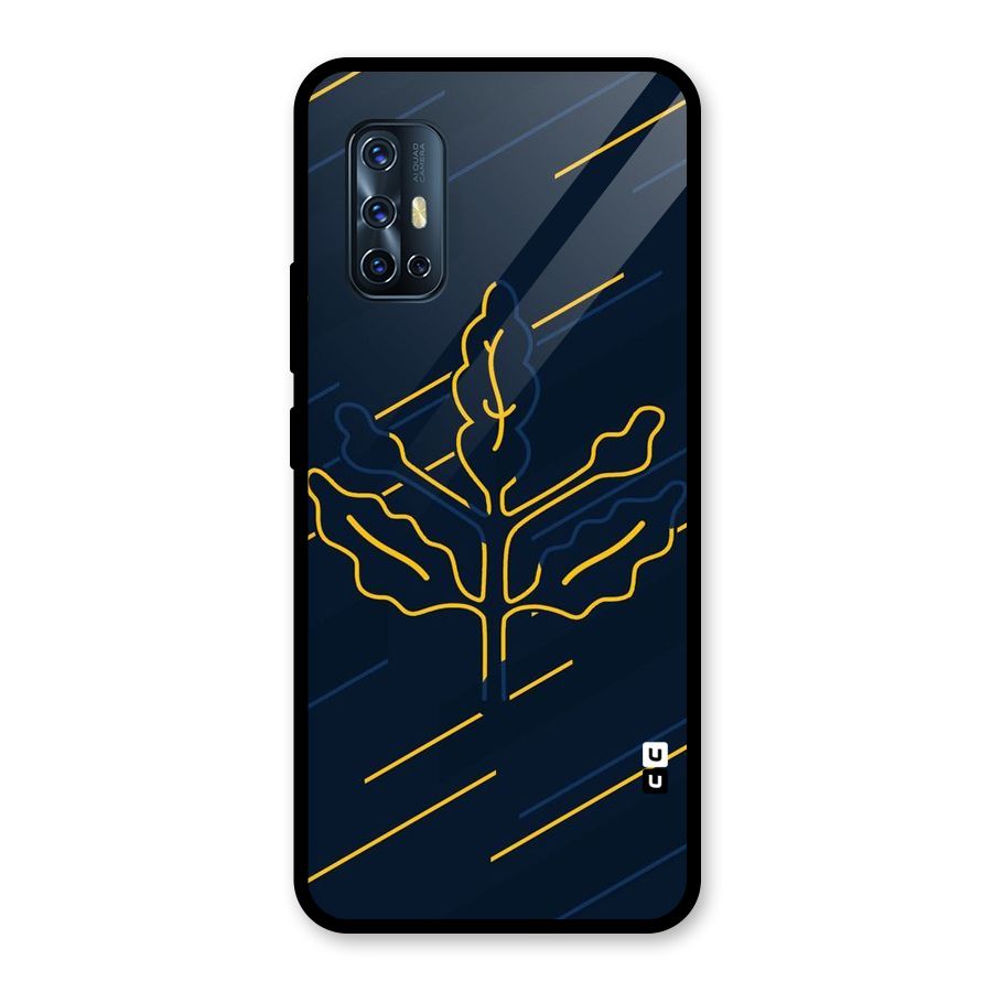 Yellow Leaf Line Glass Back Case for Vivo V17