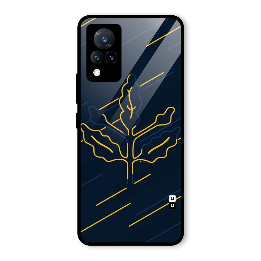 Yellow Leaf Line Glass Back Case for Vivo V21 5G