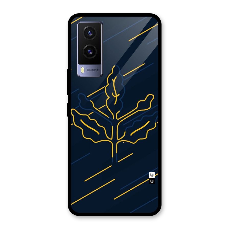 Yellow Leaf Line Glass Back Case for Vivo V21e 5G