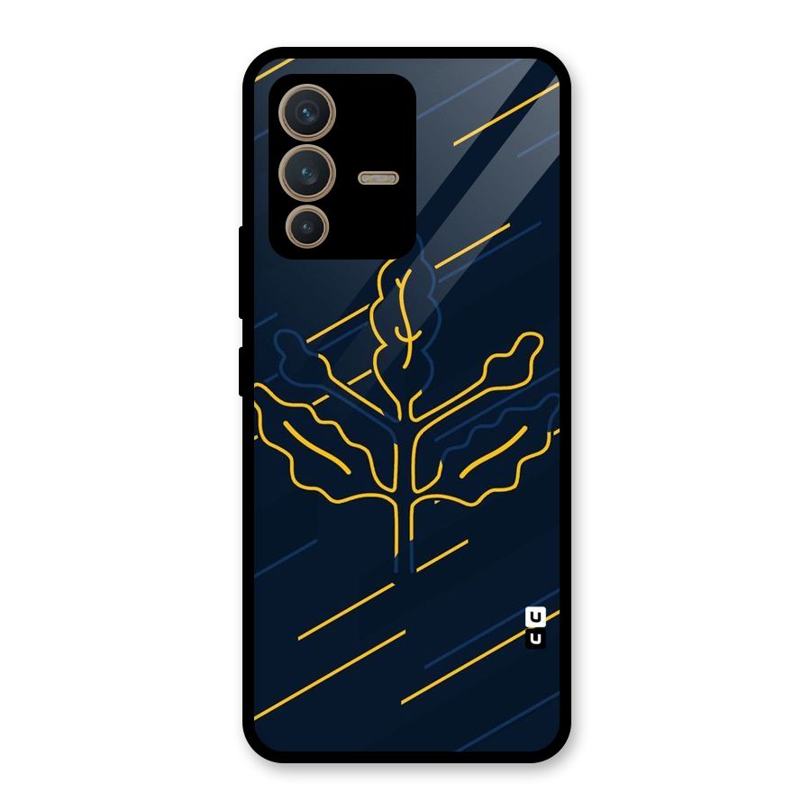 Yellow Leaf Line Glass Back Case for Vivo V23 5G