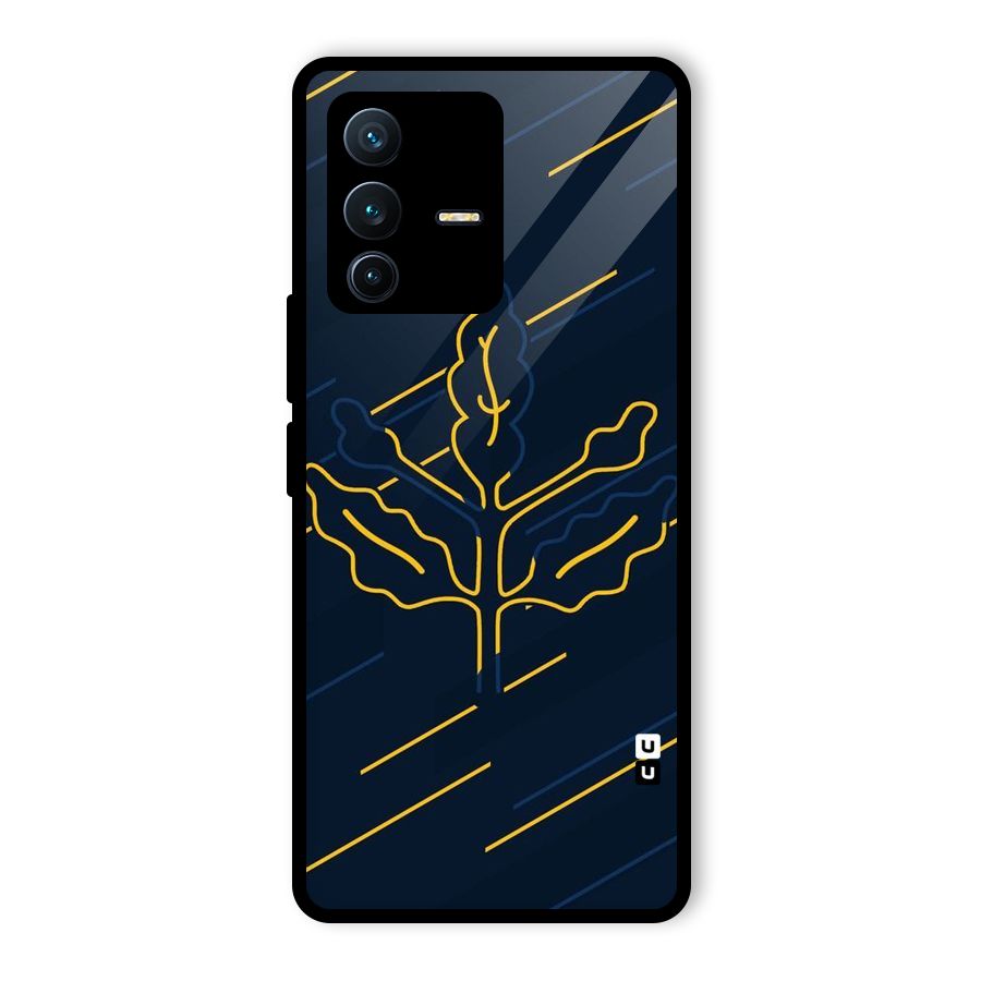 Yellow Leaf Line Glass Back Case for Vivo V23 Pro