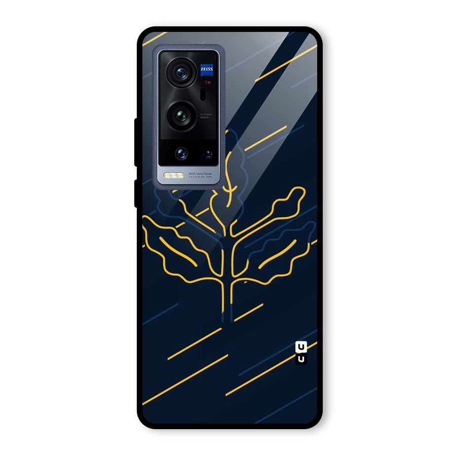 Yellow Leaf Line Glass Back Case for Vivo X60 Pro Plus