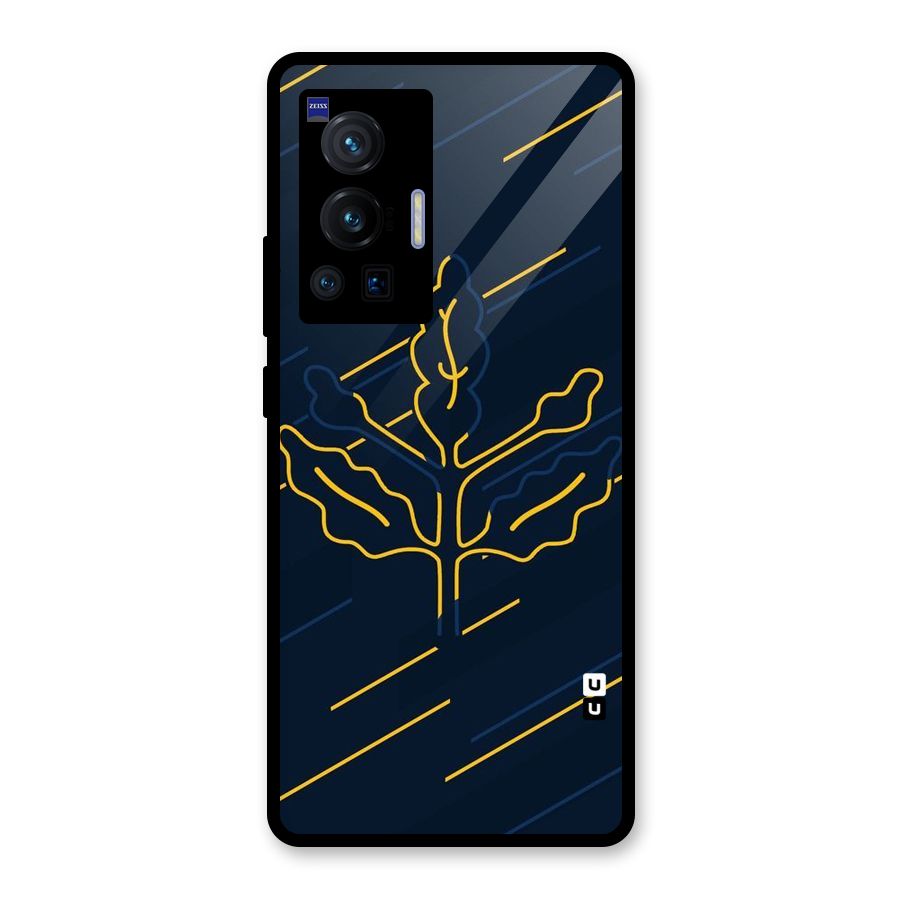 Yellow Leaf Line Glass Back Case for Vivo X70 Pro