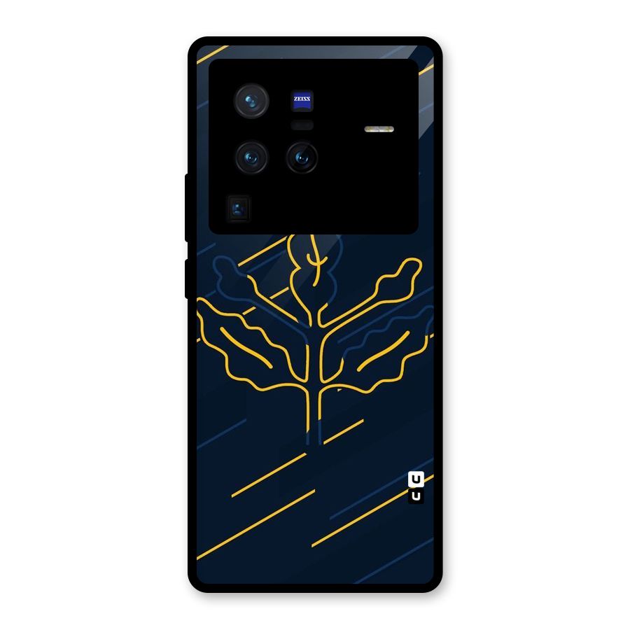 Yellow Leaf Line Glass Back Case for Vivo X80 Pro