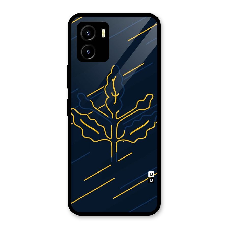 Yellow Leaf Line Glass Back Case for Vivo Y15s