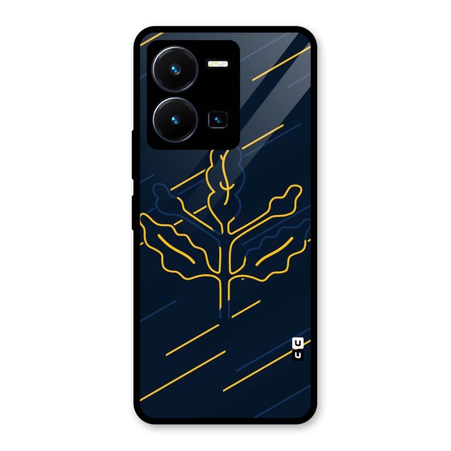 Yellow Leaf Line Glass Back Case for Vivo Y35