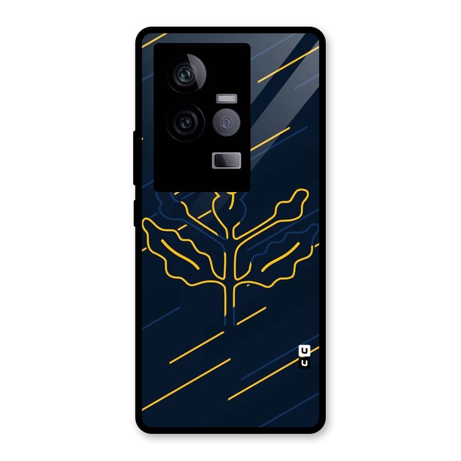 Yellow Leaf Line Glass Back Case for Vivo iQOO 11 5G