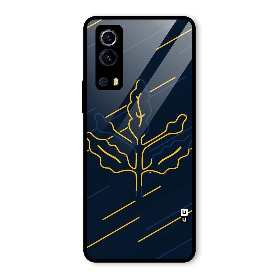 Yellow Leaf Line Glass Back Case for Vivo iQOO Z3