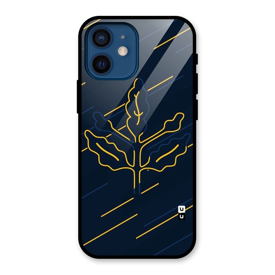 Yellow Leaf Line Glass Back Case for iPhone 12 Mini