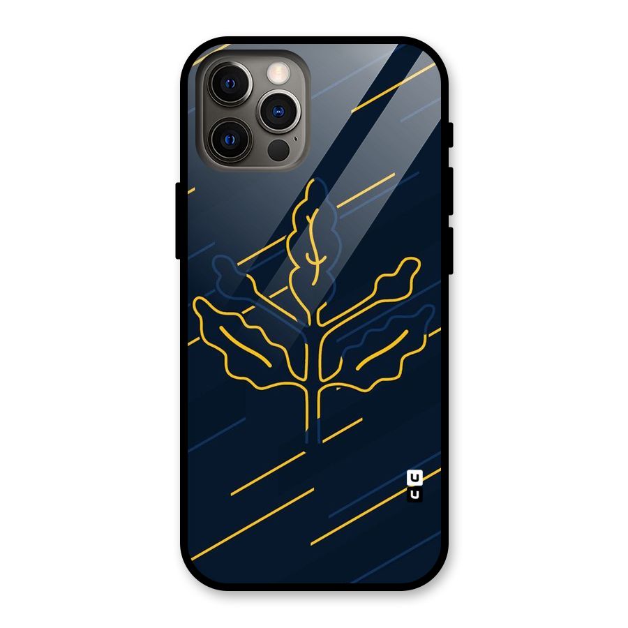 Yellow Leaf Line Glass Back Case for iPhone 12 Pro