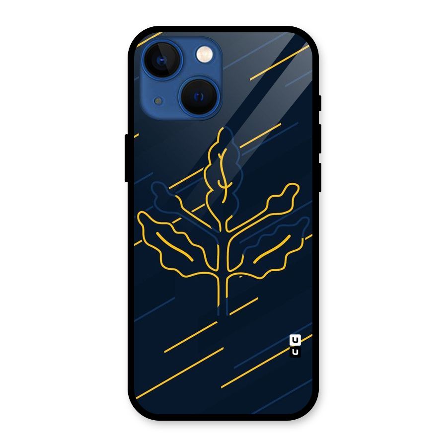 Yellow Leaf Line Glass Back Case for iPhone 13 Mini
