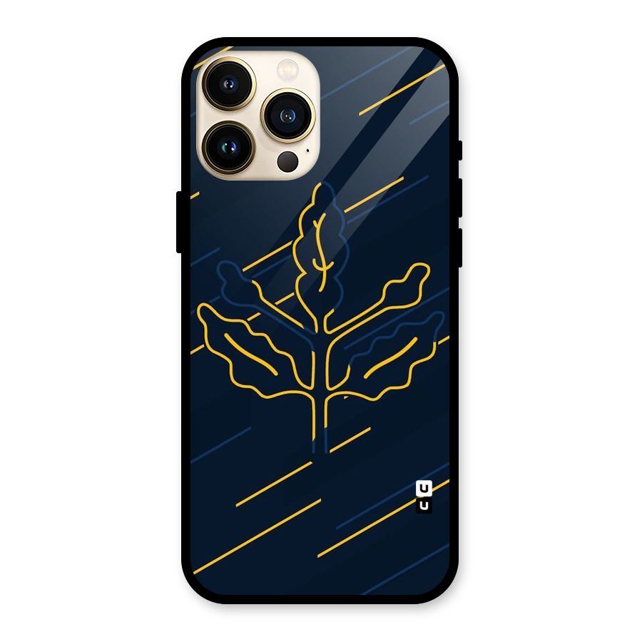Yellow Leaf Line Glass Back Case for iPhone 13 Pro Max