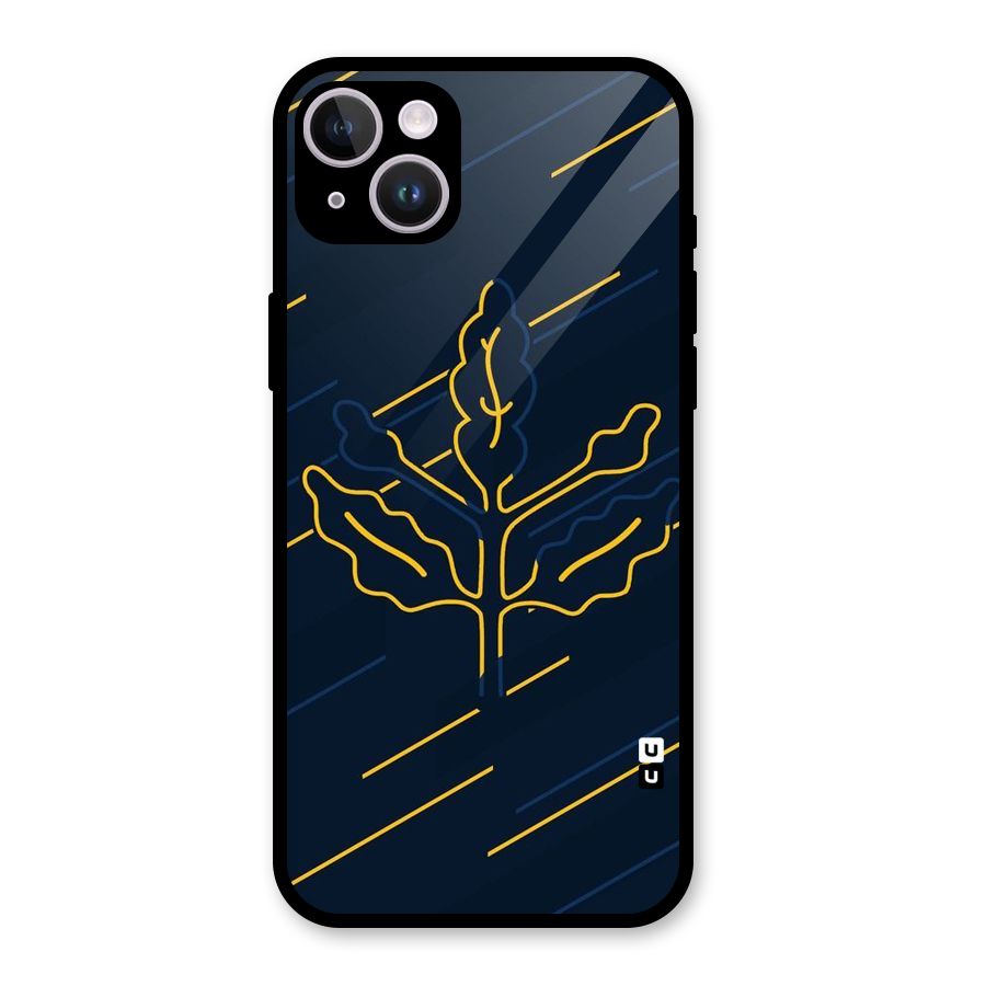 Yellow Leaf Line Glass Back Case for iPhone 14 Plus