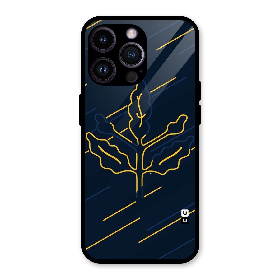 Yellow Leaf Line Glass Back Case for iPhone 14 Pro Max