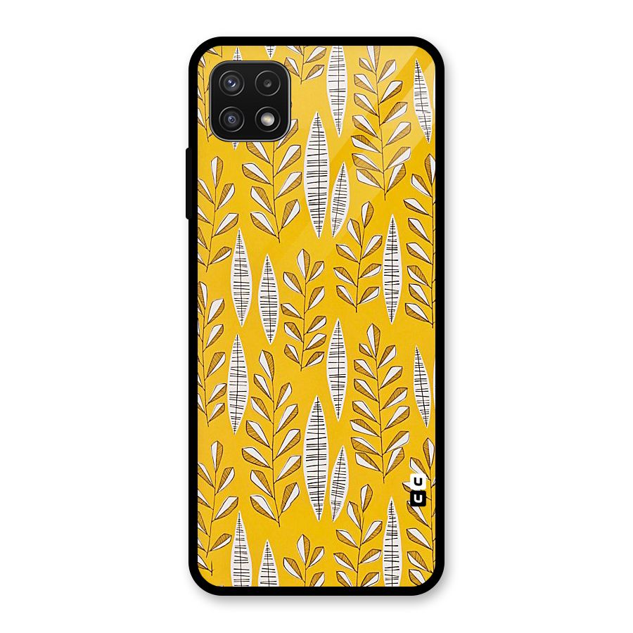Yellow Leaf Pattern Glass Back Case for Galaxy A22 5G