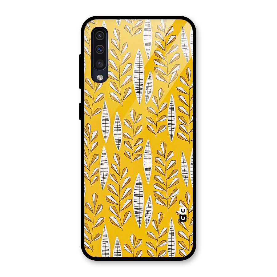 Yellow Leaf Pattern Glass Back Case for Galaxy A30s