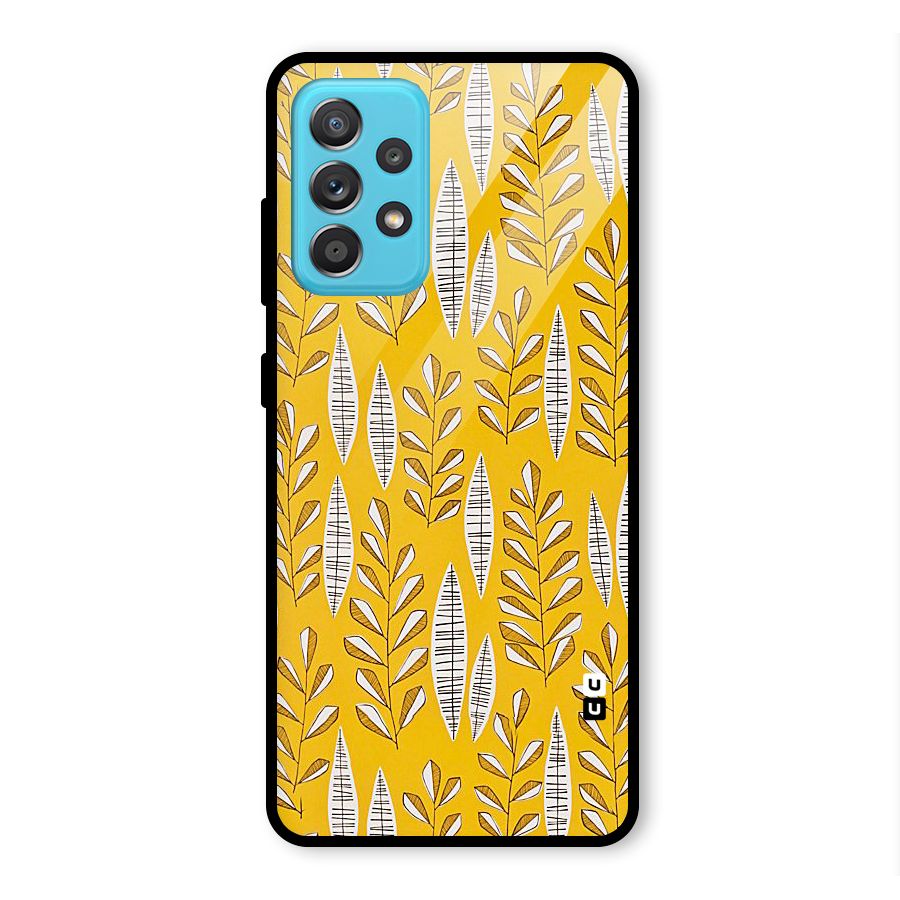 Yellow Leaf Pattern Glass Back Case for Galaxy A52