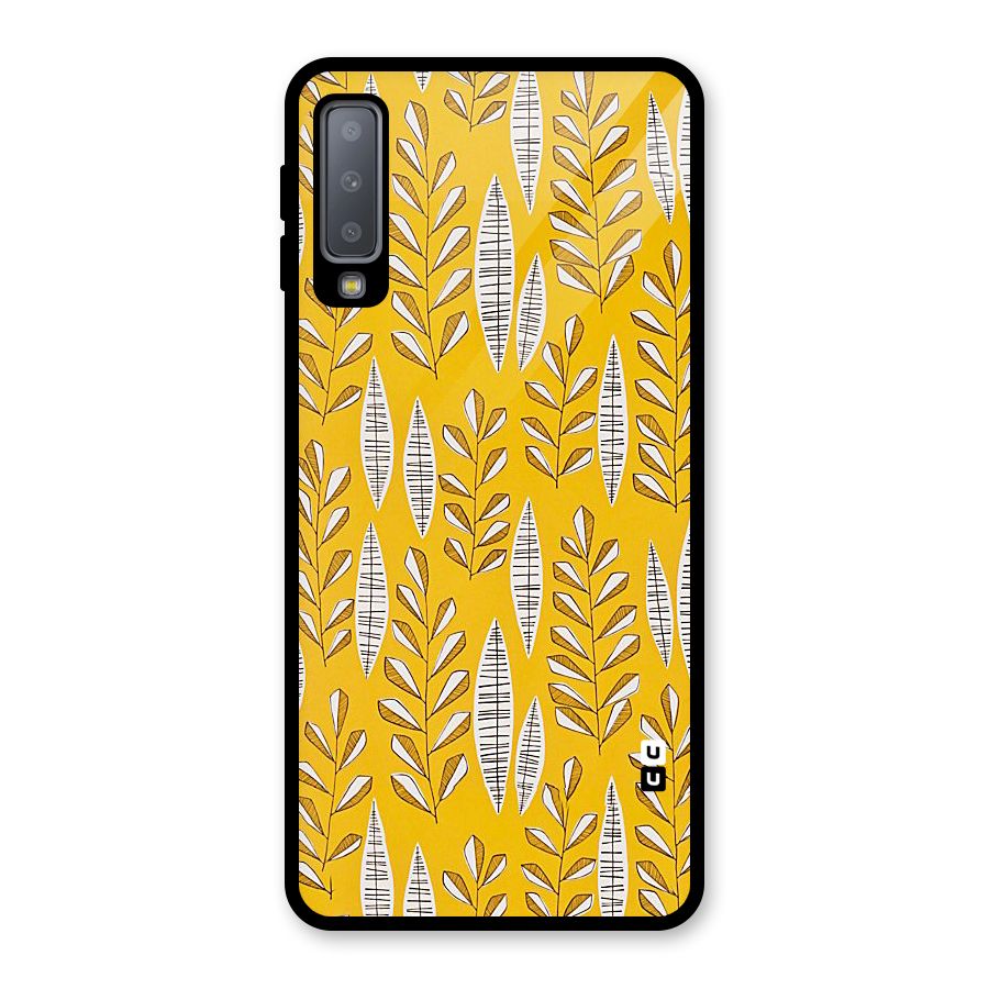 Yellow Leaf Pattern Glass Back Case for Galaxy A7 (2018)