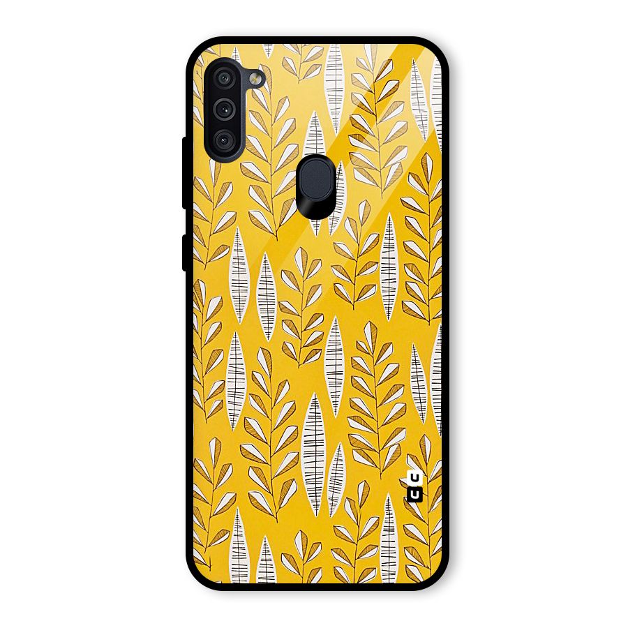Yellow Leaf Pattern Glass Back Case for Galaxy M11