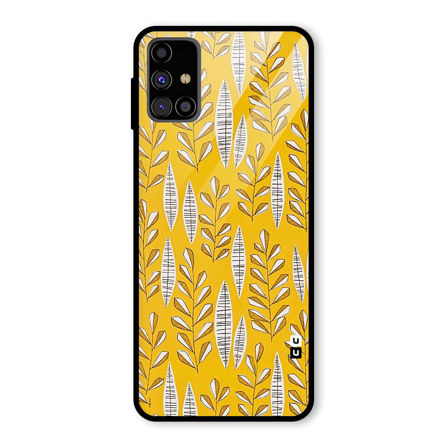 Yellow Leaf Pattern Glass Back Case for Galaxy M31s