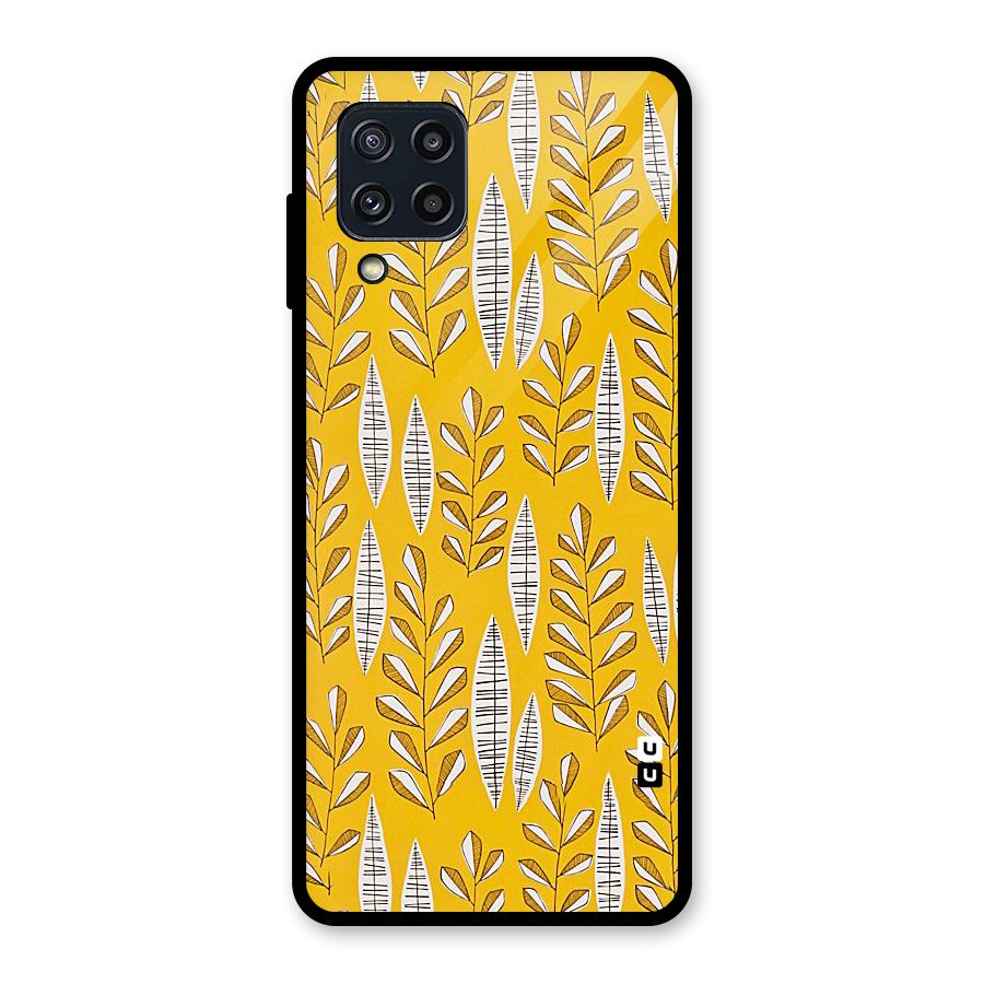 Yellow Leaf Pattern Glass Back Case for Galaxy M32
