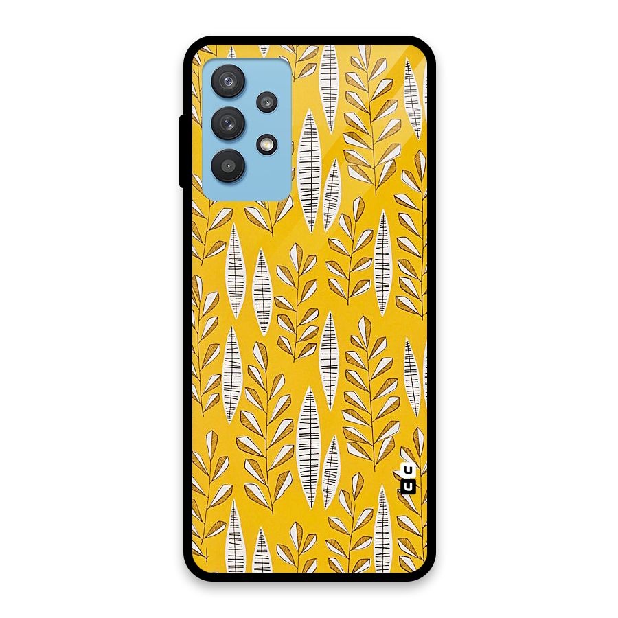 Yellow Leaf Pattern Glass Back Case for Galaxy M32 5G