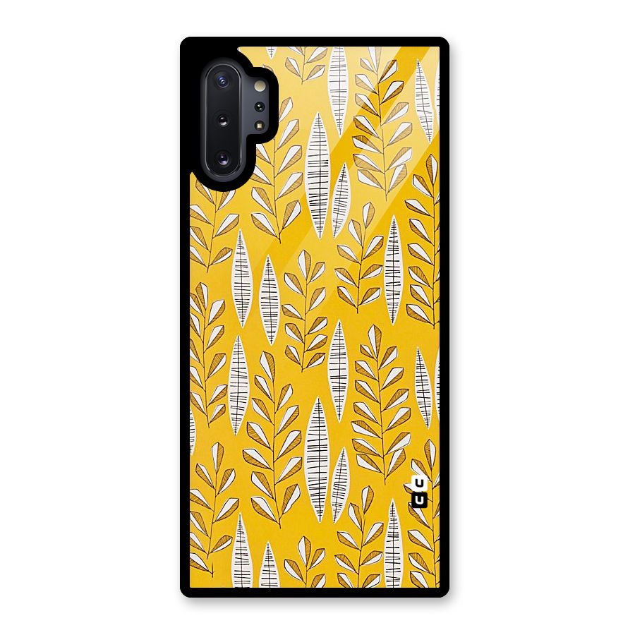 Yellow Leaf Pattern Glass Back Case for Galaxy Note 10 Plus