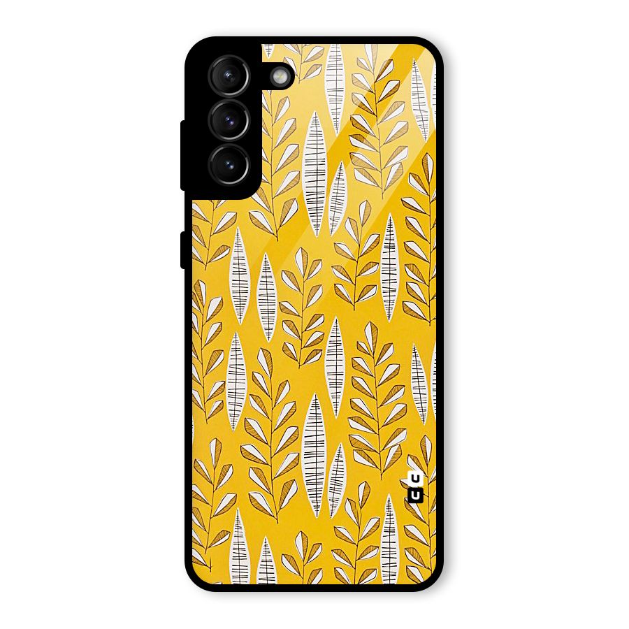 Yellow Leaf Pattern Glass Back Case for Galaxy S21 Plus