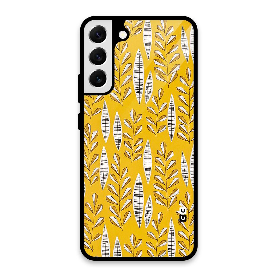 Yellow Leaf Pattern Glass Back Case for Galaxy S22 Plus 5G