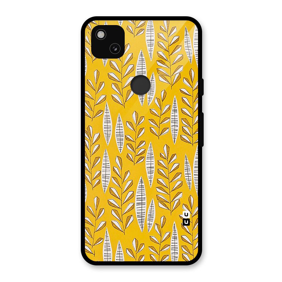 Yellow Leaf Pattern Glass Back Case for Google Pixel 4a