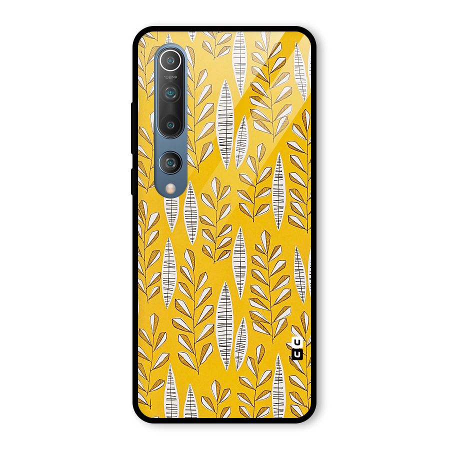Yellow Leaf Pattern Glass Back Case for Mi 10