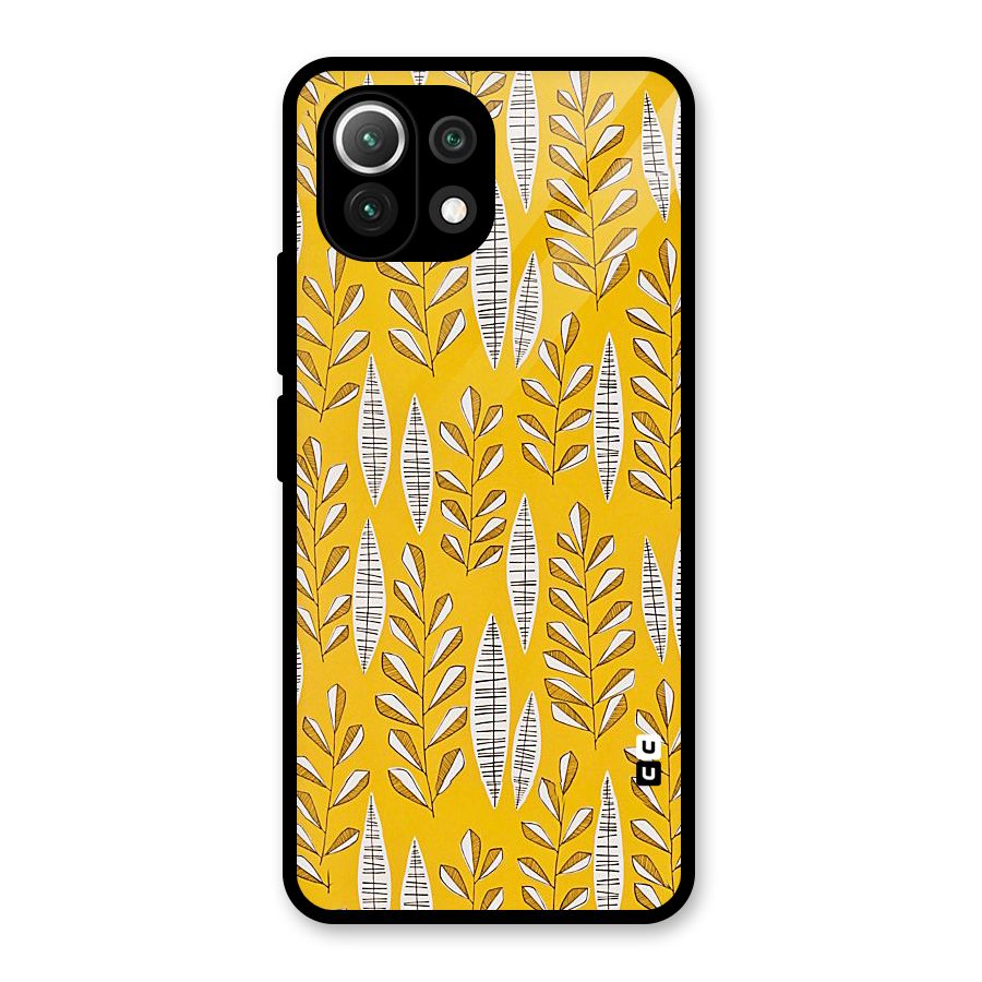 Yellow Leaf Pattern Glass Back Case for Mi 11 Lite