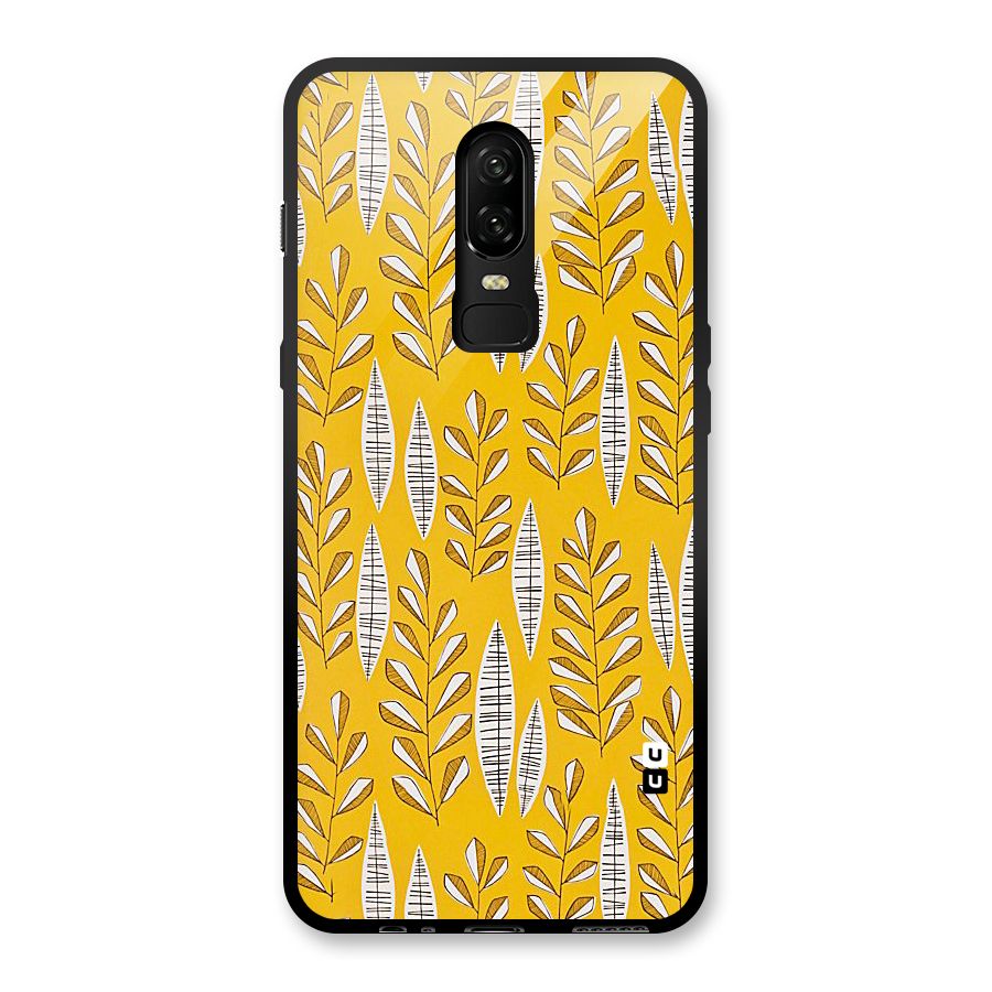 Yellow Leaf Pattern Glass Back Case for OnePlus 6