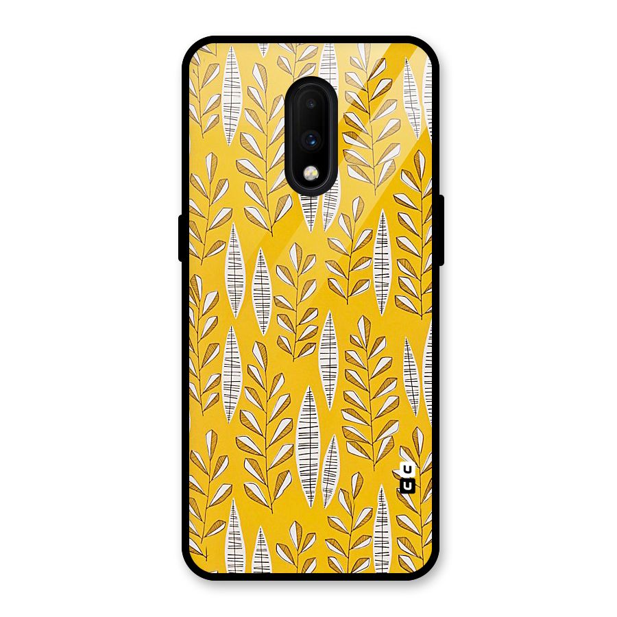 Yellow Leaf Pattern Glass Back Case for OnePlus 7