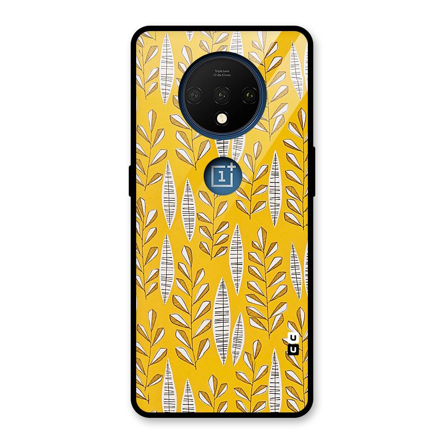 Yellow Leaf Pattern Glass Back Case for OnePlus 7T