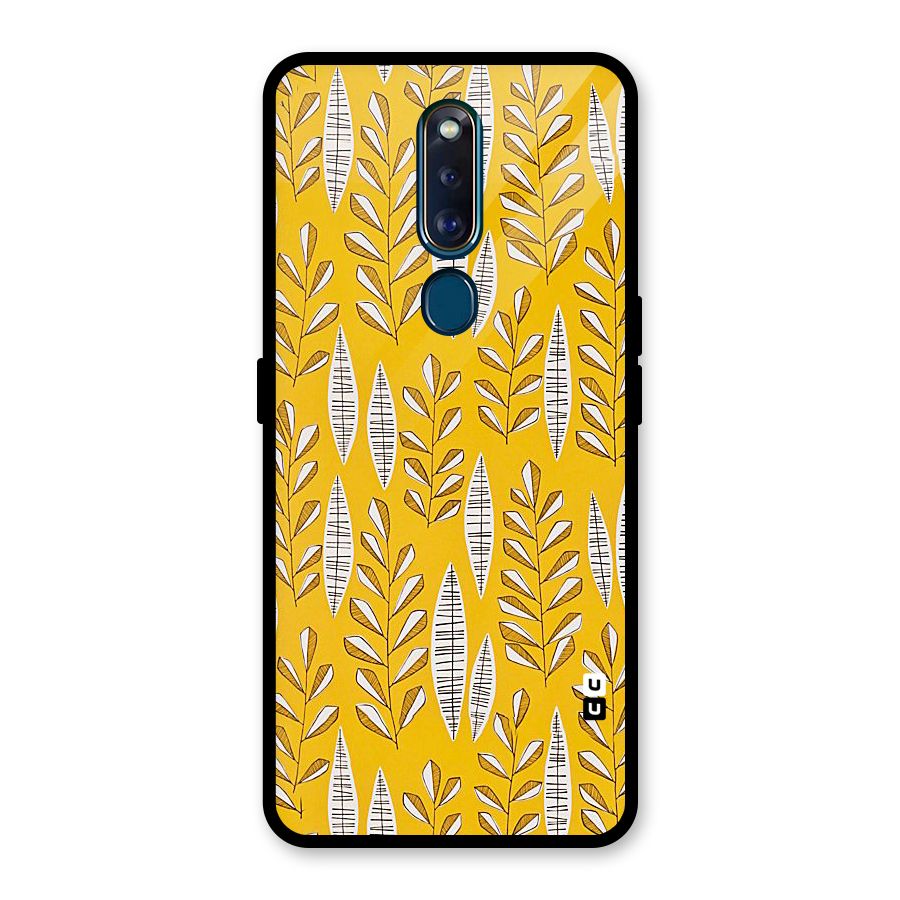 Yellow Leaf Pattern Glass Back Case for Oppo F11 Pro