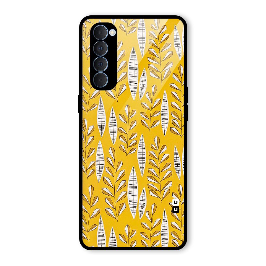 Yellow Leaf Pattern Glass Back Case for Oppo Reno4 Pro
