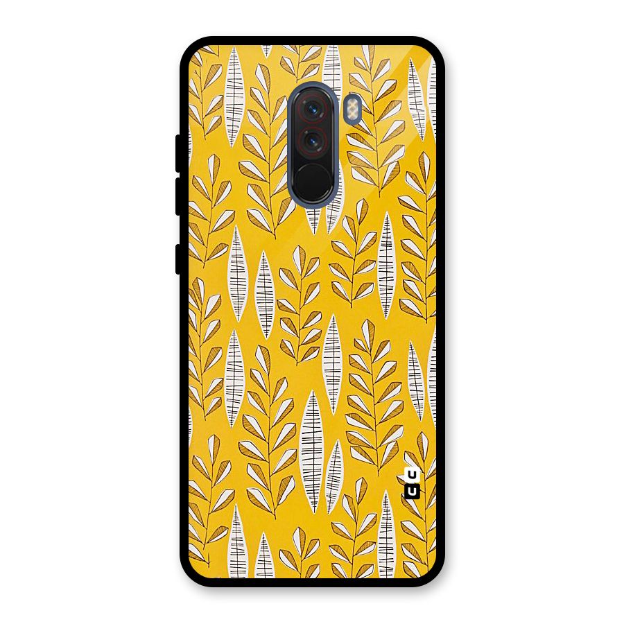 Yellow Leaf Pattern Glass Back Case for Poco F1