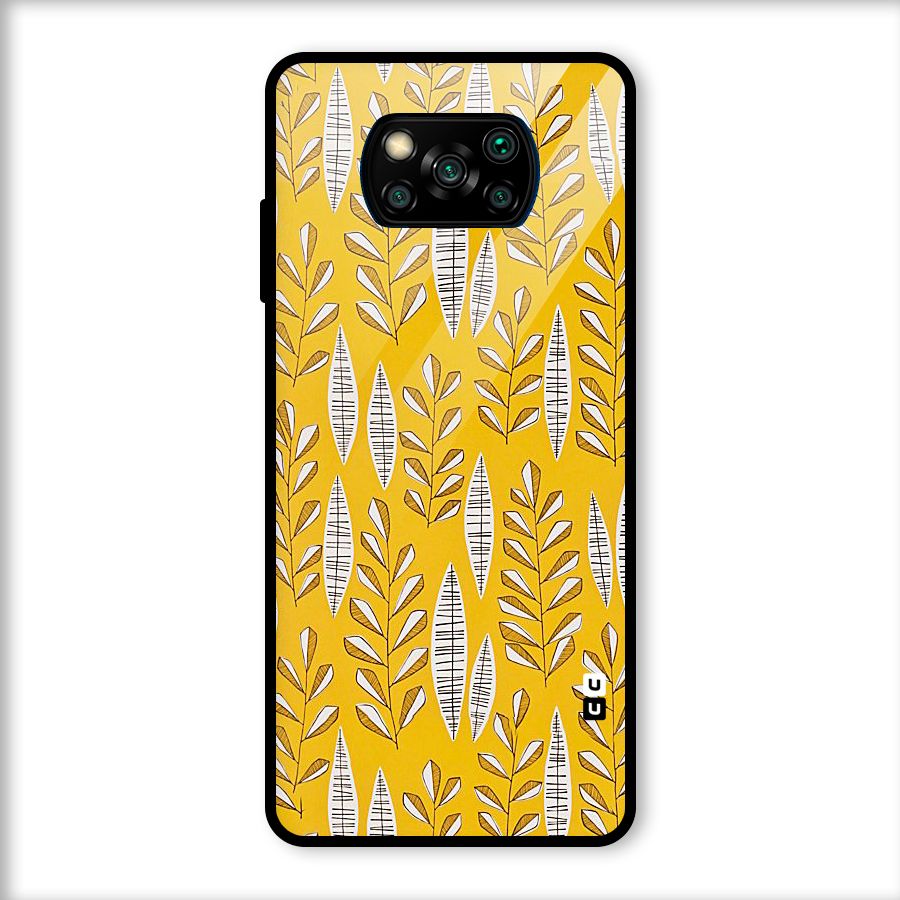 Yellow Leaf Pattern Glass Back Case for Poco X3