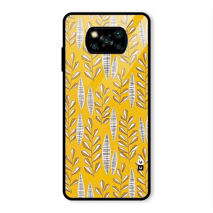 Yellow Leaf Pattern Glass Back Case for Poco X3 Pro