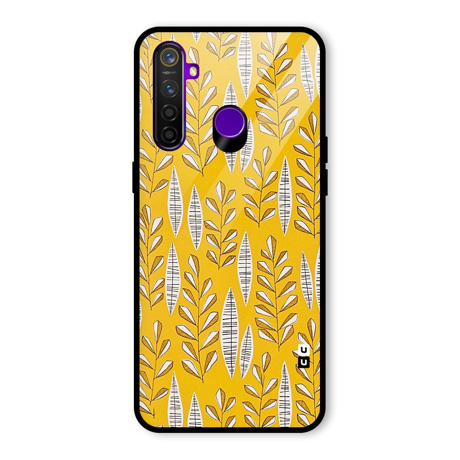 Yellow Leaf Pattern Glass Back Case for Realme 5 Pro