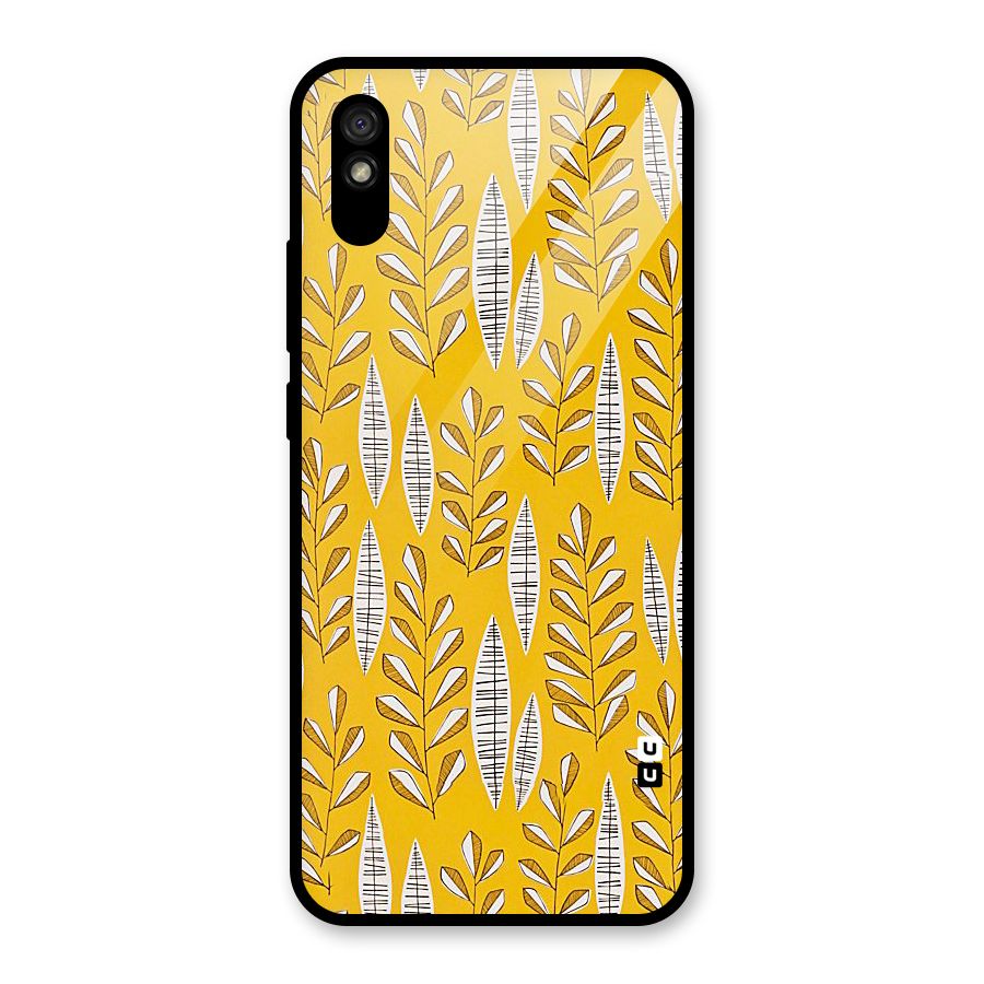 Yellow Leaf Pattern Glass Back Case for Redmi 9A