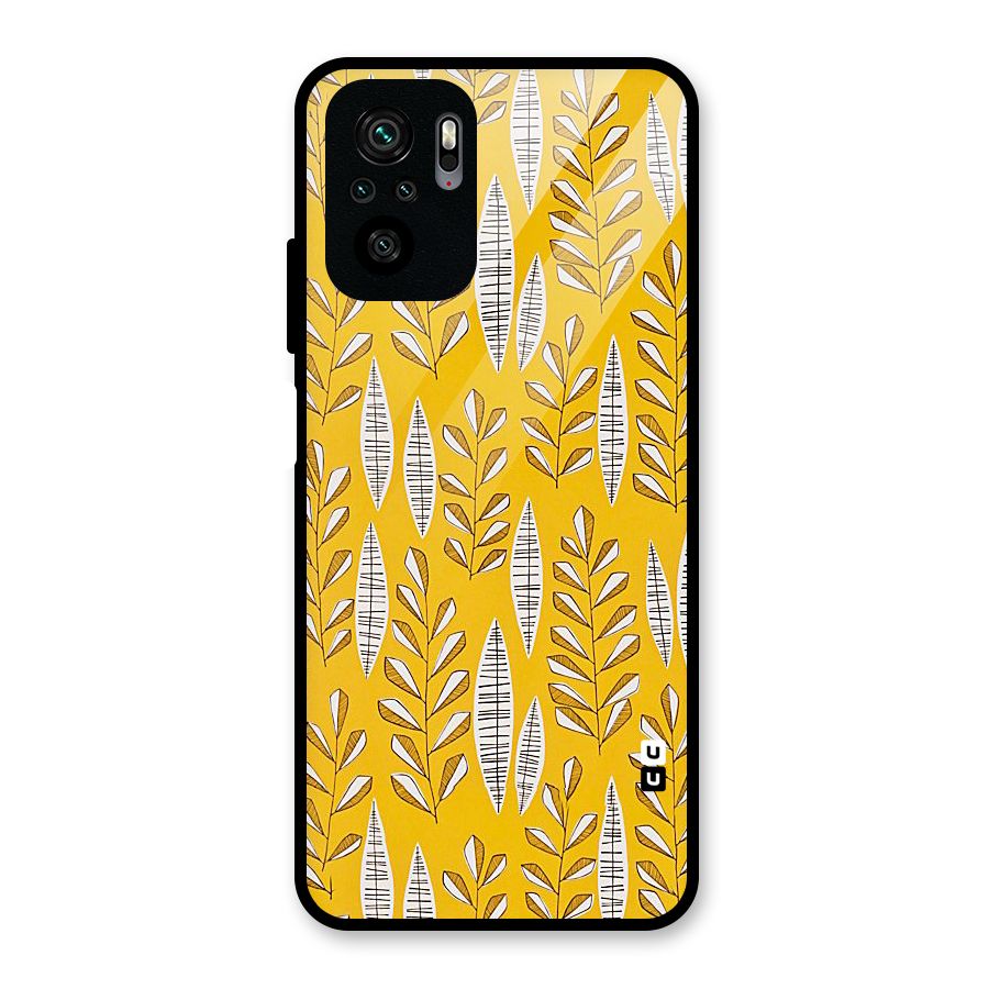 Yellow Leaf Pattern Glass Back Case for Redmi Note 10S