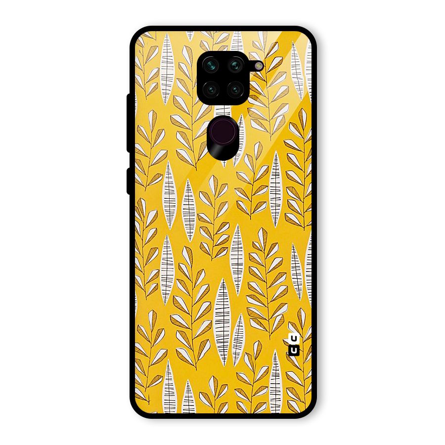 Yellow Leaf Pattern Glass Back Case for Redmi Note 9