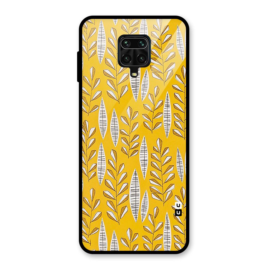 Yellow Leaf Pattern Glass Back Case for Redmi Note 9 Pro