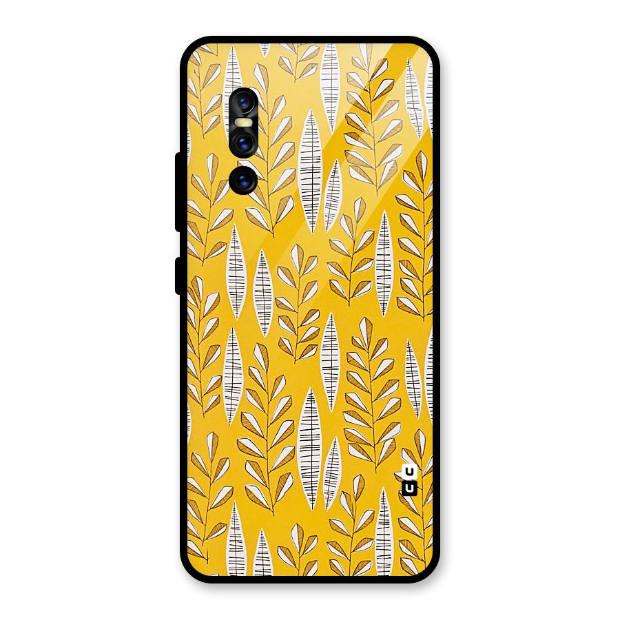 Yellow Leaf Pattern Glass Back Case for Vivo V15 Pro